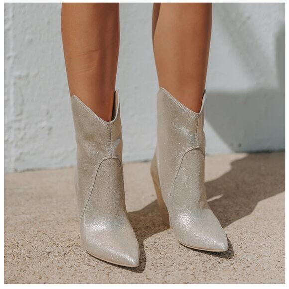 DOLCE VITA Nestly Boots Size 6.5 Gold Metallic Western Cowgirl Cowboy Suede NEW - Picture 1 of 16